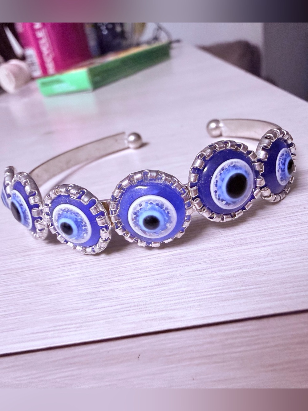 Evil Eye Cuff Bracelet in Deep Blue